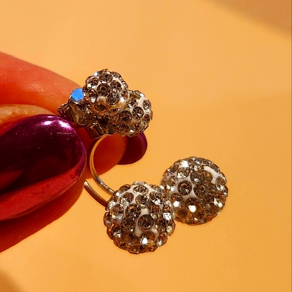 Sterling Silver S925.  Double Rhinestone Ball Ear  Classic Daily Wear Perfect - Picture 9 of 13